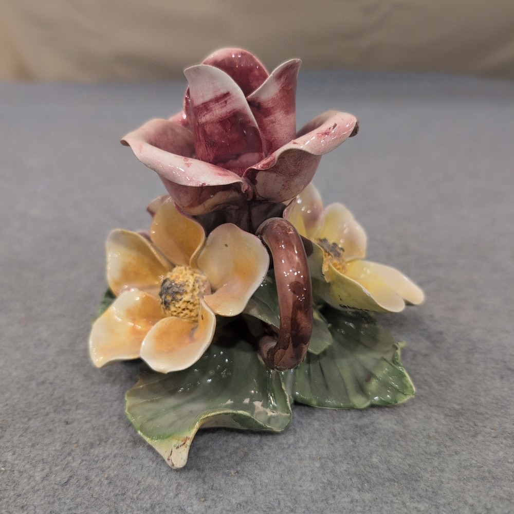 Himark Italy Ceramic Floral Figurine Rose Candle Holder Hand Painted Vintage - Picture 2 of 10